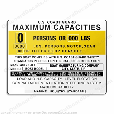 Boat Capacity Plate Decal - Generic Type B INCR10Aug2021