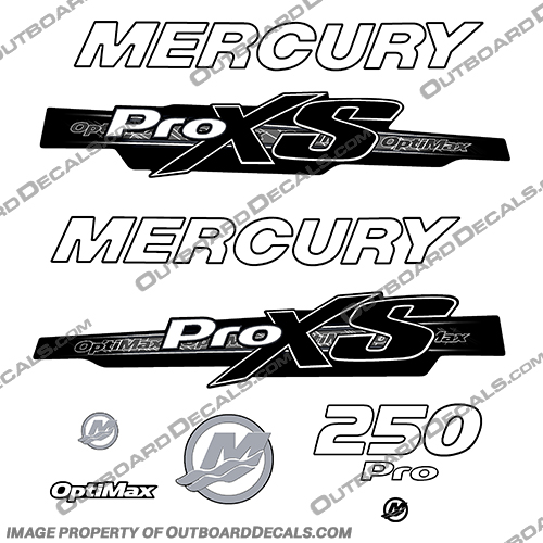 Mercury 250hp ProXS 2013+ Style Decals - White/Black  pro xs, optimax proxs, optimax pro xs, optimax pro-xs, pro-xs, 250, hp, INCR10Aug2021