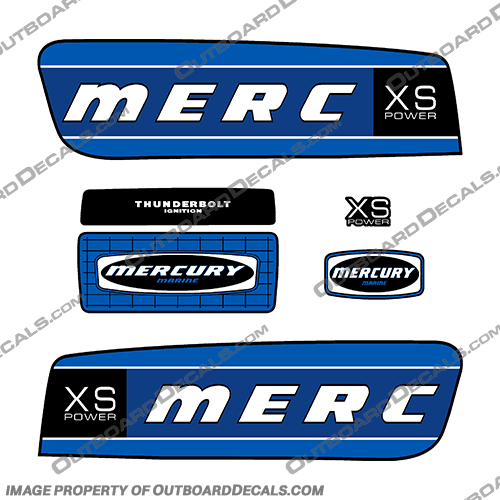 Mercury 2.5 Alien Cowl Retro XS Power Outboard Engine Decals - Blue merucyr, retro, xs, 2.5, alien, decals, decal, cowl, stickers, blue, mercury, outboard, engine, motor, thunderbolt, merc, 