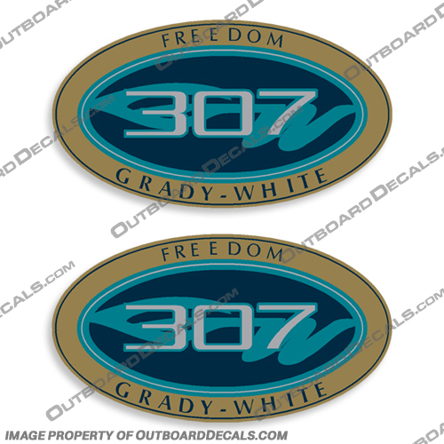 Grady White Freedom 307 Logo Decals (Set of 2) grady, white, 307, tournament, new, colors, decals, stickers, kit, set, of, two, 2, logo, logos, freedom, oval, boat, 