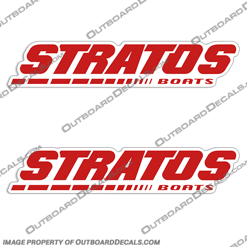 Stratos Boats Red Hull (Set of 2) Boat Decals Stratos, Boat, Boats, w/, with, Star, 1, Decal, Decals, Lettering, Logo, Set, of, 2, Set of 2, Two, Red, Hull