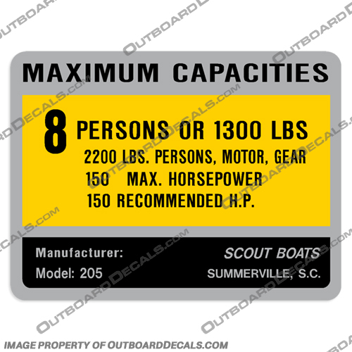 Scout Bay 205 Decal - 8 Person Capacity Decal scout, bay, scout bay, 205, 8, 8 person, capacity, decal