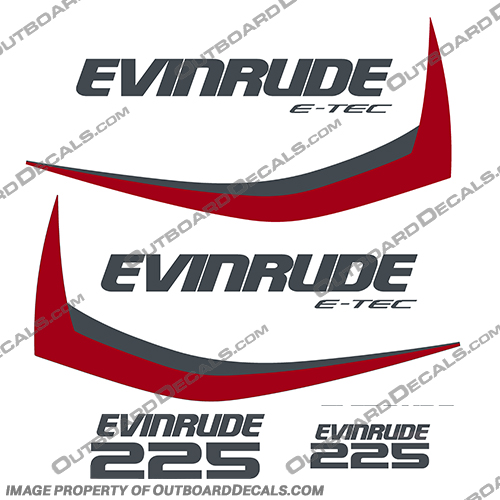 Evinrude 225hp G1 E-Tec Decal Kit (Red) - 2014-2016 evinrude, 250, 250hp, hp, e-tec, etec, 2013, 2012, 2014, g1, generation, outboard, engine, motor, decal, sticker, kit, set, 225, 225hp