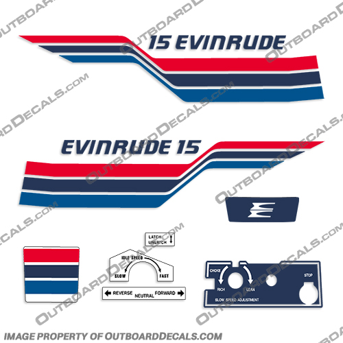 1977 Evinrude 15hp Decal Kit evinrude, 15hp, 15, hp, decal, kit, stickers, set, vintage, boat, motor, old, 