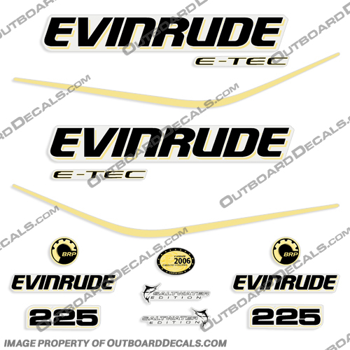 Evinrude 225hp E-Tec Decal Kit - Light Yellow evinrude, decals, 225, hp, e-tec, custom, yellow, stickers, boat, decals, decalm set, engine, outboard, motor, light, 