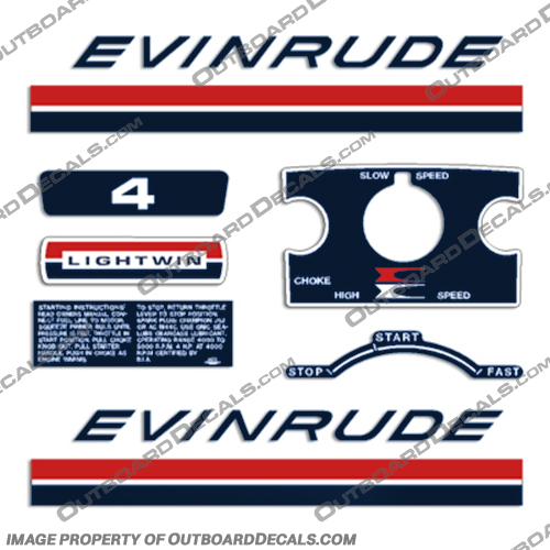 Evinrude 1969 4hp Decal Kit - Lightwin evinrude, 4hp, 4, hp, lightwin, light, win, decal, kit, stickers, set, decals, 1969, outboard, motor, engine, boat, 