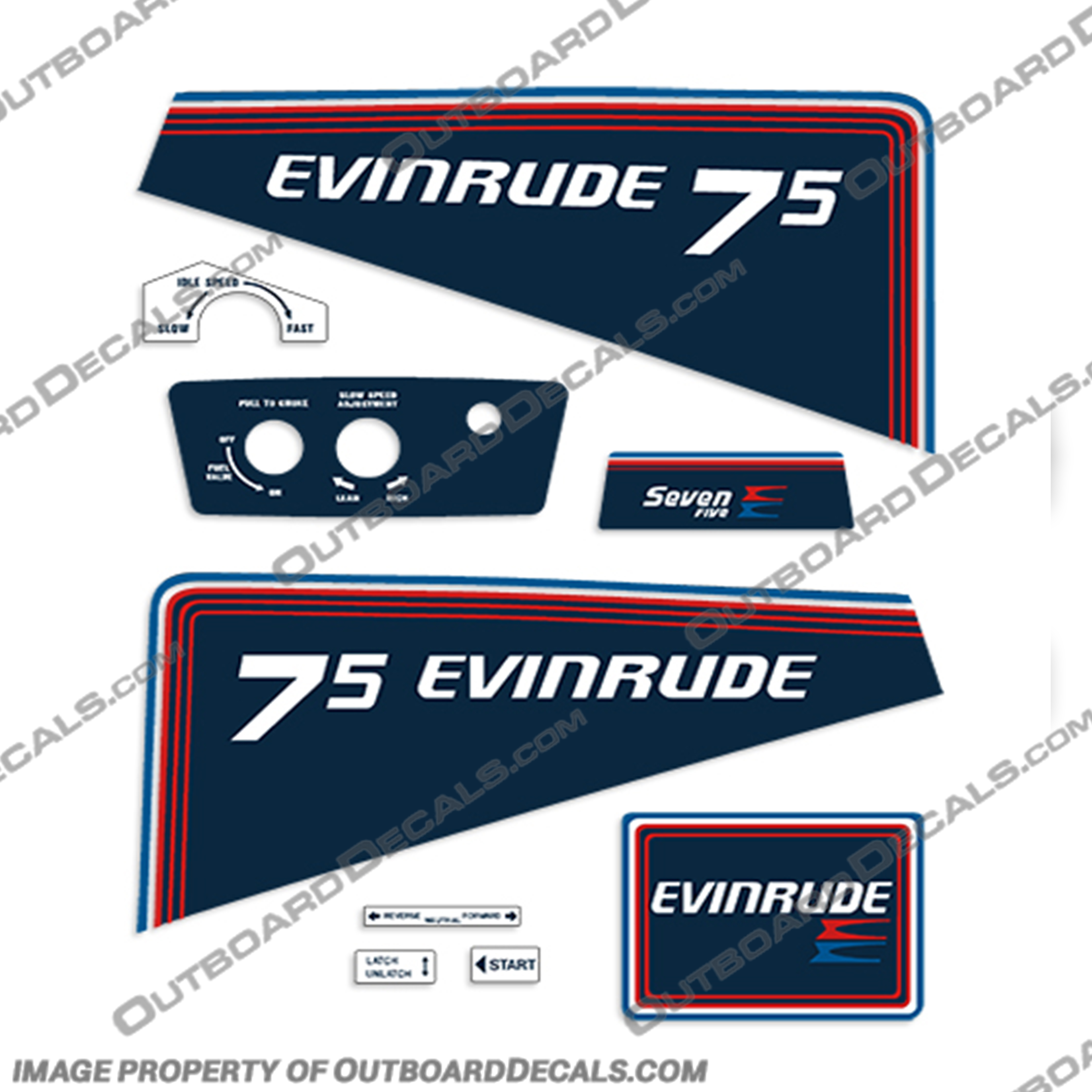 Evinrude 1981 7.5hp Decal Kit  evinrude, decals, 7.5, hp, 1981, outboard, engine, motor, stickers, decal, kit