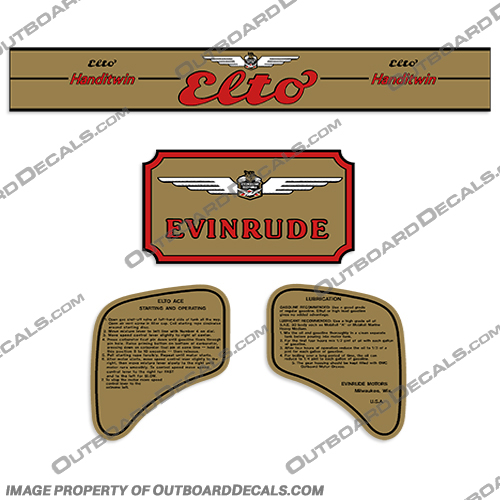 Evinrude 1936-1941 1.8hp Elto Handitwin Decal Kit  Evinrude, 1936, 1941, 1.8, 18hp, Elto, Handitwin, Ace, Decal, Decals, Kit, Decal Kit