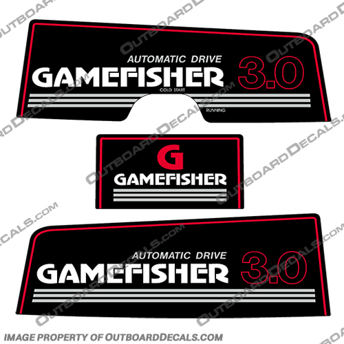 Gamefisher 3hp Outboard Decal Kit (1989-1990) 3 hp, 89, 90, 3, game, fisher, gamefisher, game-fisher, boat, decals, decal, set, stickers, 