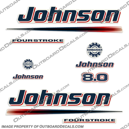 Johnson 8 hp 2002 - 2007 Decals  johnson, outboard, outboards, engine, motor, decal, kit, set, ocean, pro, red, 4, stroke, four, fourstroke, four stroke, 9.9, 9.9hp, 9hp, 10hp, 9, 2002, 2003, 2204, 2005, 2006, 2007