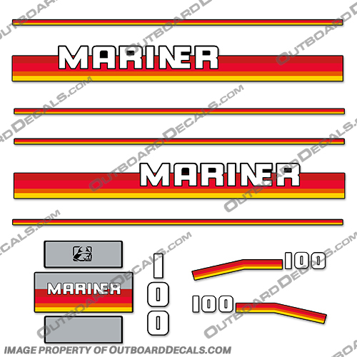 Mariner 100hp Decal Kit - 1990s  Mariner, decal, sticker, motor, outboard, cowl, engine, 100hp, 100, one, hundred, horsepower, kit, set, 1990, 1991, 1992, 19923, 1994, 1995, 1996, 1997, 1998, 1999,INCR10Aug2021