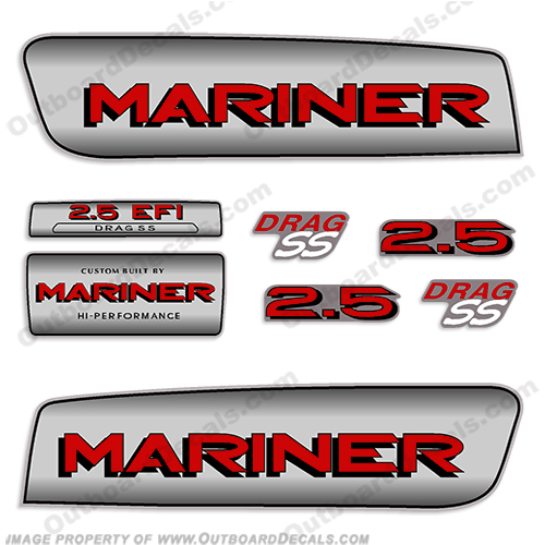 1998 Mariner 2.5 EFI Drag SS Hi-Performance Alien Decals - Red mariner, 250, 2.5, hp, 250hp, 250 hp, efi, super, mangum, decals, boat, kit, stickers, custom, red, silver, 1998, 2006, hi-perfomance, built, alien, cowl, EFI, Drag, SS, Hi, Performance, Hi-Performance, 1998, Red