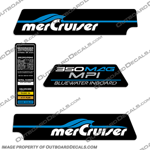 Mercury Mercruiser 350 MAG MPI BlueWater Inboard Engine Flame Arrestor Decal Kit  Blue Water blue, water, bluewater, 350, mag, mpi, mercruiser, mer, cruiser, 5.7, 5.7l, 5l, 5, flame, arrestor, bravo, alpha, one, thunderbolt, ignition, power, steering mpi, engine, valve, 454, flame, arrestor, mercury, decal, sticker, lx, v8, INCR10Aug2021