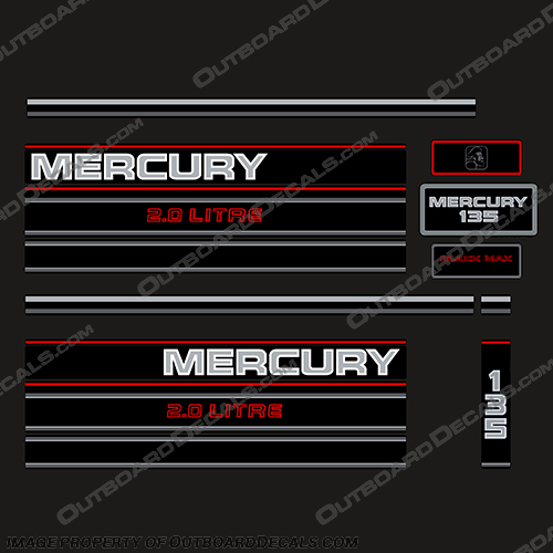 Mercury 135hp 2.0 Litre BlackMax Decal Kit - 1995  Mercury, 135hp, BlackMax, 2.0, 2, 2.5, Litre Decal Kit, - 1995, 1990, 90, 90s, Black Max, liter, litre, 135, Black, Max, 1994, 1996, INCR10Aug2021