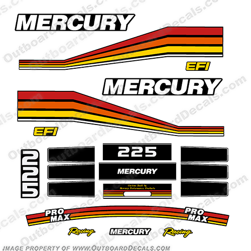 Mercury 225hp Racing Pro Max Decal Kit  mercury, 225, pro, max, racing, outboard, motor, engine, decal, sticker, kit, set, 1994, 1995, 1996, 1997, promax,INCR10Aug2021