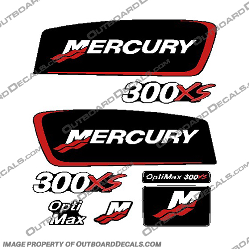 Mercury 300XS Optimax Outboard Motor Engine Decals - Red pro. max, pro max, pro-max, optimax, 300, 300xs, red, mercury, outboard, motor, engine