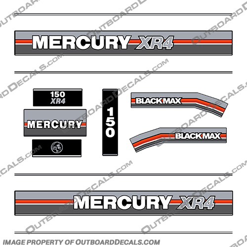 Mercury 1990 150HP XR4 BlackMax Outboard Engine Decals  mercury, decals, 150, hp, xr4, 1990, outboard, motor, engine, cowl, stickers, decal, kit