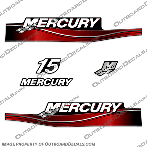 Mercury 15hp Decal Kit - 2005 Style  mercury, 15, 15 hp, horsepower, 15hp, 2005, 2006, 2007, 2008, 2009, 2010, electronic, fuel, injection, four, stroke, outboard, engine, motor, decal, kit, set,