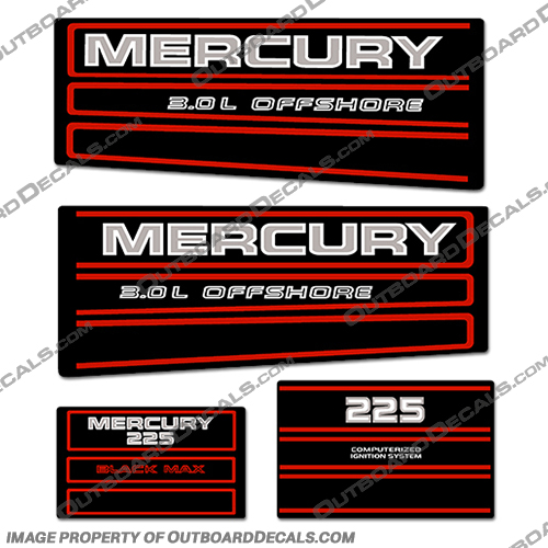 Mercury 225hp Offshore BlackMax Decals - Red Mercury, 225hp, 225, Offshore, Black, Max, BlackMax, Decal, Decals, Red