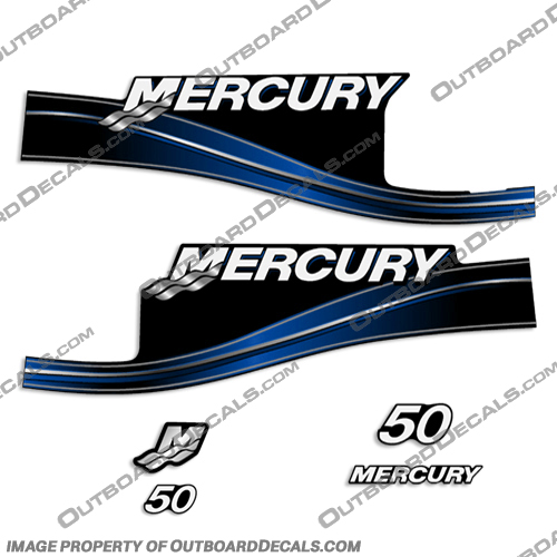 Mercury 50hp 2 Stroke Decal Kit (Blue) 2005 - 2009 50 hp, 2 stroke, 2005, 2006, 2007, 2008, 2009, 2-stroke, 05, 06, 07, 08, 09, INCR10Aug2021