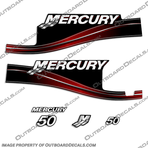 Mercury 50hp 2 Stroke Decal Kit 2005 - 2009 with Oil Window 50 hp, 2 stroke, 2005, 2006, 2007, 2008, 2009, oil window, INCR10Aug2021