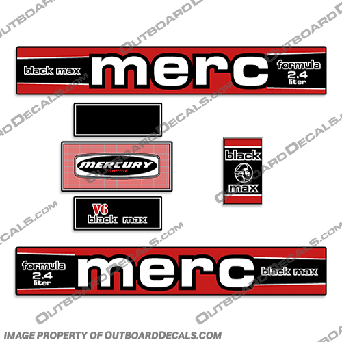 Mercury Blackmax Merc Racing V6 Formula 2.4L 1976 - 1978 Outboard Motor Engine Decals Mercury, Blackmax, Merc, Racing, V6, Formula, 2.4, 2.4L, 1976, 1977, 1978, Outboard, Motor, Engine, Decals, Decal