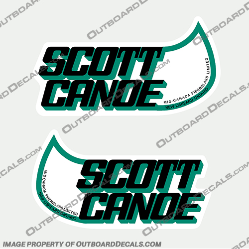 Scott Canoe Boat Decals (Style 2) - Green/Black (Set of 2) boat, logo, lettering, label, decal, sticker, kit, set, cadillac, scott, canoe, green, black