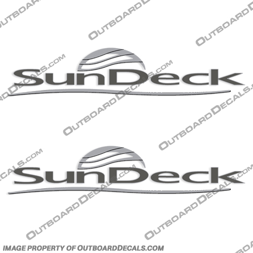 Sea Ray Sundeck Boat Logo Decal (set of 2) - Silver Version sea, ray, sun, deck, searay, sundeck, edge, water, color, sea, vee, seevee, seavee, boat, hull, lettering, logo, decal, sticker, kit, set, silver, version